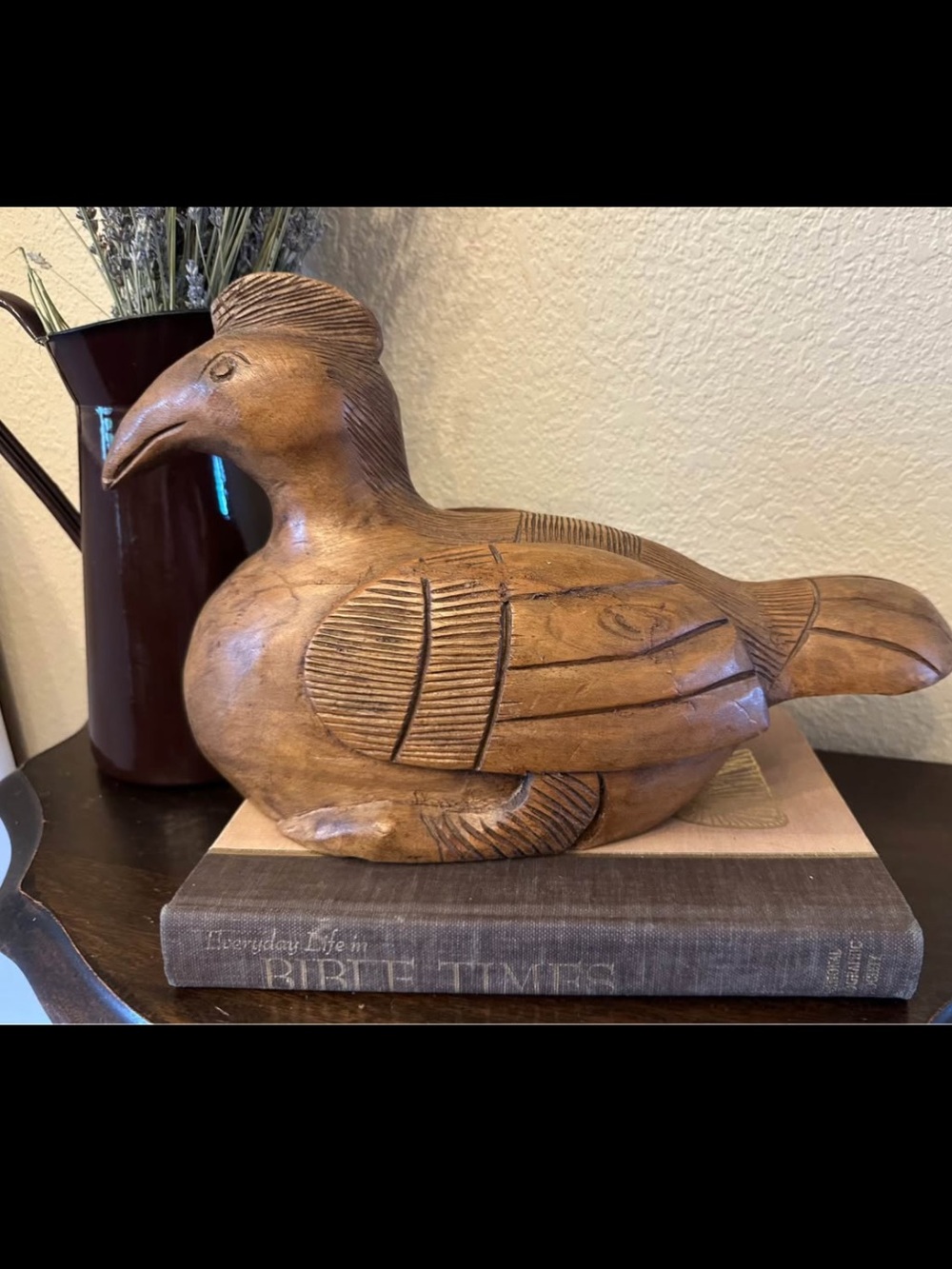Hand-Carved Wooden Bird Sculpture - Rustic Brown Home Accent